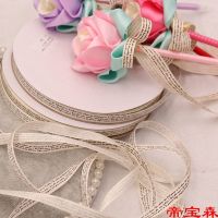 [COD] 10 meters/100 yards 1cm creamy white bottom single-sided printed English letters with handmade rose bow ribbon