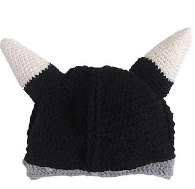 Funny Party ox Horn hat Cap Knitted hat Warm Head Hat for Halloween Party Cosplay Birthday Daily Black