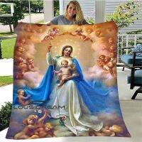 Virgin Mary Jesus Angel 3D Printing Flannel Plush Blanket Home Office Travel Camping Bath Towel Warm Blankets Blankets for Beds