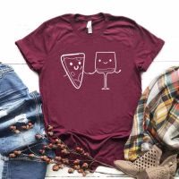 Pizza And Wine Print Women Tshirt No Fade Premium T Shirt For Lady Girl Woman T-Shirts Graphic Top Tee Customize