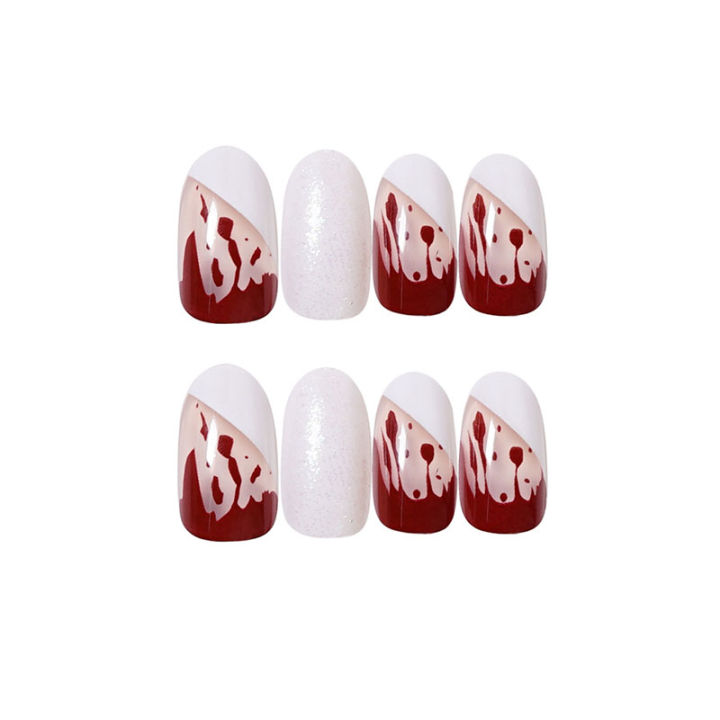 24pcs-halloween-blood-drop-decorative-detachable-fake-nails-round-head-exquisite-personality-finished-nail-art-equipment