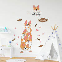 (38x58cm) สติกเกอร์ติดผนังตกแต่ง Corgi น่ารัก, สติกเกอร์ห้องนอนห้องนั่งเล่น, สติ๊กเกอร์ห้องน้ำในห้องเด็ก, ถอดสติ๊กเกอร์ PVC Self -adhesive Stickers