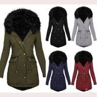 [COD] Cross-border European and new wish autumn winter solid collar hooded mid-length warm coat