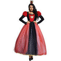 ผู้หญิงชุดฮาโลวีนเครื่องแต่งกายบนเวที Alice Fairy Tale Red Queen ชุดหลวม Puffy ชุดอารมณ์ Stand Collar Dinner Dress