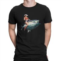 Funny Rider Fishing PinUp Girl T-Shirts for Men Round Collar Cotton T Shirt Tuna Short Sleeve Tees Classic Clothing 4XL 5XL 6XL