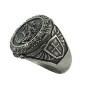 Vintage Silver Black Stainless Steel Saint Michael The Archangel Mens Fashion Jewelry Biker Ring