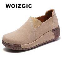 WOIZGIC ผู้หญิงแม่หญิงรองเท้าหนังแท้รองเท้าแพลตฟอร์ม Loafers Slip บนเกาหลี Plus ขนาด41 42 Vulcanized รองเท้า