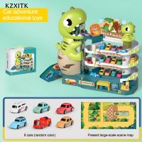 ของเล่นที่จอดรถไดโนเสาร์ KZXITK ที่จอดรถ3ระดับชุดทางรถไฟจอดรถ Playset กับรถมินิและแผนที่ที่จอดรถไดโนเสาร์รางโรงรถไฟฟ้า