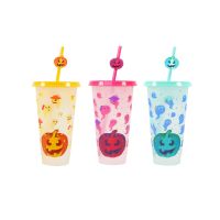 3Pcs Reusable With Straws Creative Water Cups Changing Colour Cup Magical Plastic Cold Water Color Changing Cup For Halloween