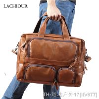 hot【DT】☍▦  Lachiour 17 inch Laptop Men Leather Handbag Large Mens Shoulder Male Briefcases Crossbody