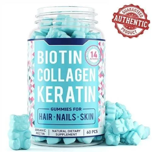 Authentic 100 Biotin Collagen Keratin Gummies Vitamins For Anti Hair Loss Radiant Skin Strong 0281