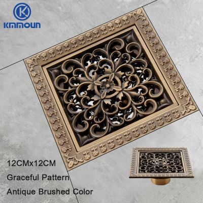 12x12cm Brass Antique Brushed Floor Drain Bathroom Kitchen Shower Room Porch Square Floor Waste Drain Grate Sanitary Drainer  by Hs2023
