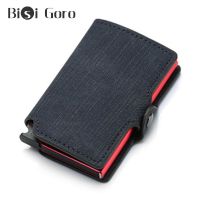 BISI GORO Customized Name Wallet Card Holder Men Leather Wallets Smart Wallet Money Bag Purse RFID Aluminum Box Case Card Holder