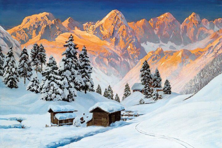 Tranh phong cảnh núi tuyết fansipan kèm khung tranh trang trí 