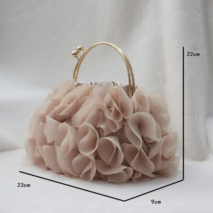 shanglife-ใหม่กระเป๋าถือผู้หญิงผู้หญิงกระเป๋ารูปดอกไม้หรูหรากระเป๋าแชมเปญดอกไม้เจ้าสาวคลัตช์ทันสมัยทึบ