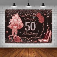 50th Birthday Party Photography Backdrop Decorations For Women Rose Gold Background Banner Cheers To 50 Years