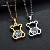 Nextvance Love Cartoon Bear Stainless Steel Pendant Necklace AAA Cubic Zircon Heart Necklaces for Women Men Gift Bijoux