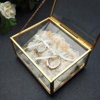 【JH】 Personalized Glass Custom Wedding Holder Engagement Gold Jewelry Storage Your Names and Date