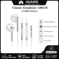 หูฟัง Huawei Headset หูฟัง 3.5มม หัวเว่ย AM116 Earphone Full Bass Hi-Res Audio In-Ear Headphones | 3ปุ่มพร้อมไมโครโฟนการควบคุมระดับเสียง For P30 P10  Mate10 Nova 4e 3 3i 2 2I Y9 Y Max