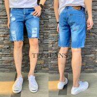 TPPJEANS Shorts mens Blue Jeans กางเกงยีนส์ขาสั้นชายสีบลูยีนส์ฟอกขาด กระดุม งานตัดเย็บอย่างดี Size 28-42 รับชำระปลายทาง