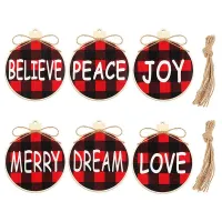 18 Pieces Christmas Wooden Hanging Ornaments Printed Decorations Xmas Wishes Crafts Wooden Tags 6 Styles