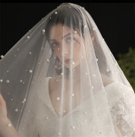 WhiteIvoryChampagne Bridal Veil Long Two Tiers Face-Covered Blusher With Pearls Velos de Noiva Wedding Beaded Veil with Comb