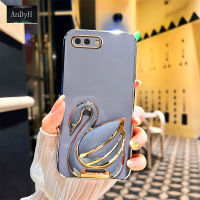 AnDyH Phone case For OPPO A5s A7 A12 Case New 3D Swan Retractable Stand Phone Case Plating Soft Silicone Shockproof Casing Protective Back Cover
