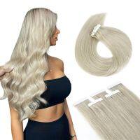 AW Mini Tape in Human Hair Extensions Straight Natural Grey Blonde Seamless Invisible Skin Weft Adhesive Tape In Real Human Hair