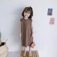 Girls Casual Sleeveless T-shirt Dress With Pocket 2022 Summer New Baby Kids Korean Japanese Basic Loose Dresses WT770  by Hs2023