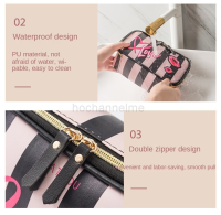 Womens PU Cosmetic Bag Korean Stripe Love Lip Print Portable Storage Bag Washing Bag