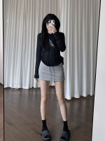 ∋☄ Drawstring skirt womens summer high waist hip skirt American sexy hottie casual gray sports sweatshirt short skirt