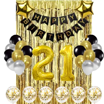 38pcs Happy 21 Birthday Party Decorations Number 21 Foil Gold