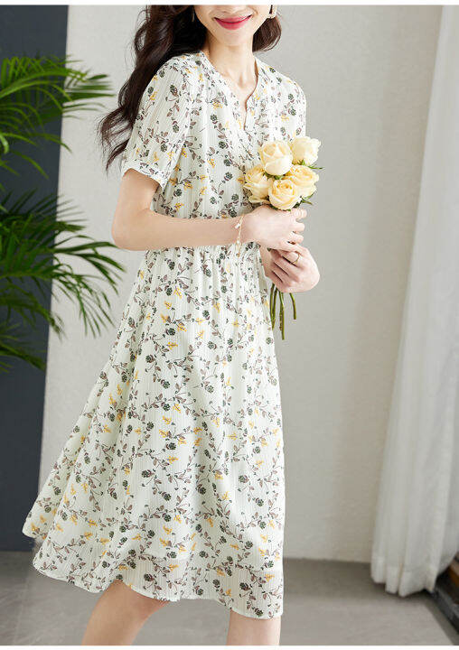 misumixiu-summer-chiffon-dress-womens-2022-new-temperament-short-sleeved-v-neck-waist-floral-dresses