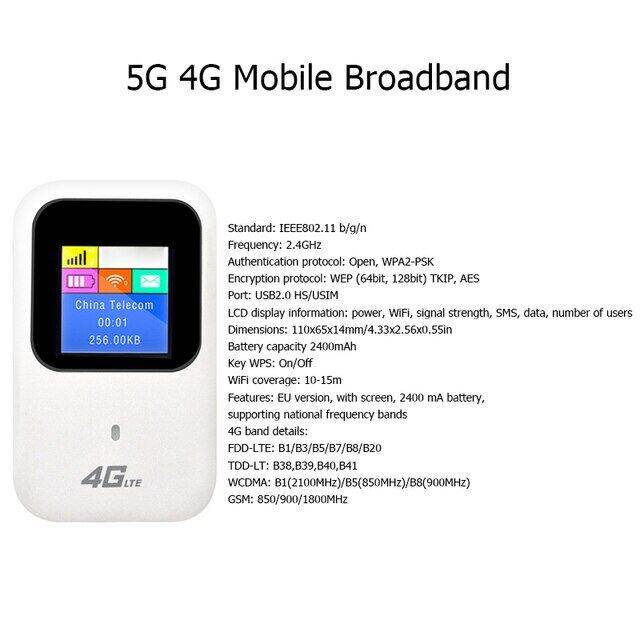 5G 4G Mobile Broadband 2.4GHz LTE Wireless WiFi Adapter 2400/2600mAh