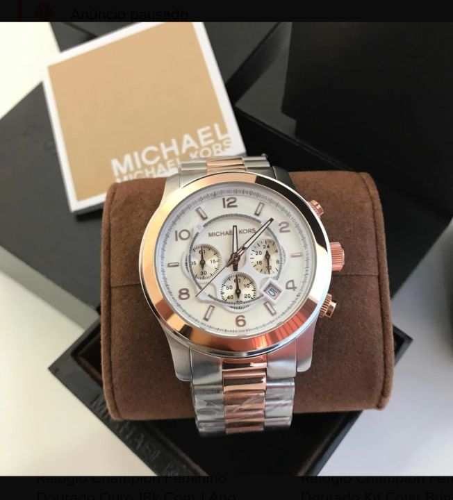 Authentic Michael Kors MK8176 Bradshaw Chronograph Silver and Rose Gold ...