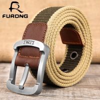 FURONG Mens Belt Canvas Striped Army Green Military Belts Outdoor Waistband Hunting Accessories With Buckle High Quality R051