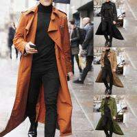 QianXing Shop Mens Casual Trench Coat Winter Long Jacket Double Breasted