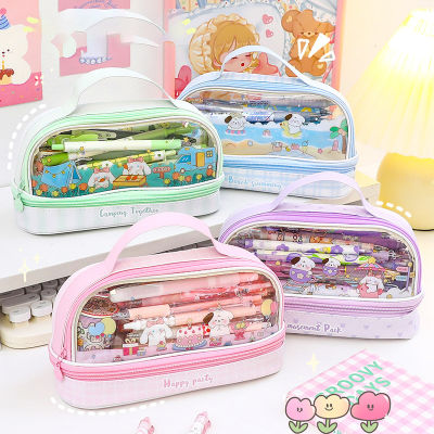 Portable Pencil Case Cute Stationery Box Multifunctional Stationery Box Elementary School Pencil Case Girls Stationery Box Large Capacity Pencil Case