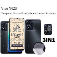 (3 In 1) VIVO Y02S เซรามิคกระจกนิรภัยป้องกันหน้าจอ + กล้องฟิล์ม + ฟิล์มสำหรับ VIVO Y02 S Y20S Y20I Y73 Y76 Y77 5G Frosted เซรามิคนุ่มฟิล์ม