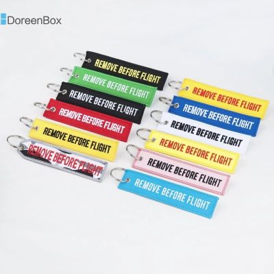 Doreen Box Hot Tags Keychain Keyring Rectangle Polyester Embroidery Message "Remove Before Flight " Multicolor Key Chains  1 PC Key Chains