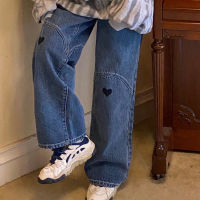 Casual Summer Blue Denim Jeans Women Korean Loose Love Pattern Baggy Jeans Feminino Wide Leg Pants Pantalon Pour Femme