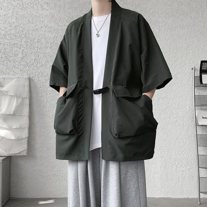 เสื้อเสื้อเชิ้ตขนาดใหญ่กว่าปกติมีกระเป๋าขนาดใหญ่สไตล์ญี่ปุ่นเสื้อคาร์ดิแกน-kimono-ผู้ชายแฟชั่น2023สำหรับผู้ชาย