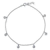 925 Sterling Silver 3Mm Cubic Zirconia Cz Charm Drop Delicate Chain 23+5Cm Simple Bezel Cz Charm Women Anklet Silver