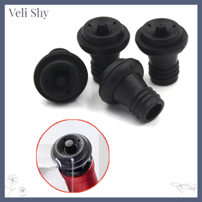 [Veli Shy] 4ชิ้นขวดไวน์สีดำเก็บระบบสูญญากาศจุกปิดผนึกปุ่มปั๊มน้ำ