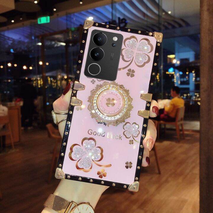 เคสสำหรับ-vivo-v29-v27-v27e-5g-v-29-v-27-vivov29เคส-vivov27e-vivov27-2023สำหรับผู้หญิงเคสด้านหลังเคสมือถือแบบมีห่วงจับยึด-tpu-นิ่มกันกระแทกกันกระแทกรูปดอกไม้โคลเวอร์