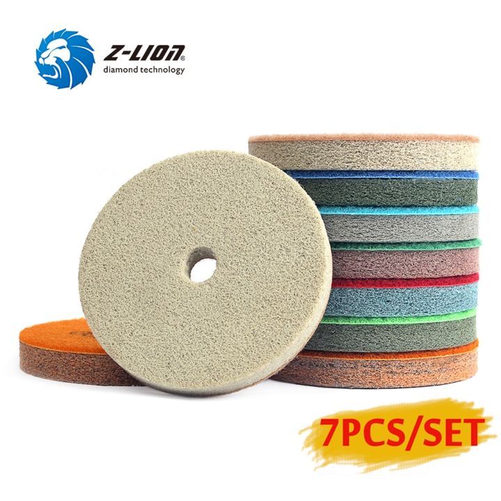 z-lion-4-inch-7pcs-set-sponge-marble-100mm-diamond-sponges-for-polishing-wet-using-stone-buff-granite-marble-polishing-pads