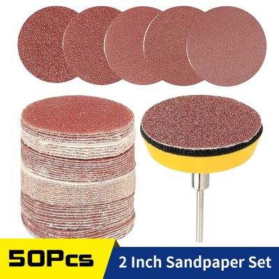 50Pcs 2 Inch Sanding Disc Sandpaper Kit with 1/8 Inch Shank Hook Loop Backing Plate Holder for Dremel Drill Grinder Rotary Tool Cleaning Tools