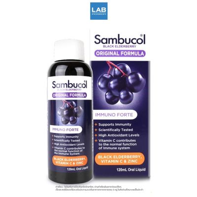 Sambucol Black Elderberry Original Liquid 120 ml.  แซมบูคอล แบล็ค เอลเดอร์เบอรี่ สูตรออริจินอล ผลิตภัณฑ์เสริมอาหารชนิดน้ำ สำหรับเด็กและผู้ใหญ่ 1 ขวด บรรจุ 120 มิลลิลิตร