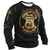 Vintage Mens T Shirt Long Sleeve Cotton Top Tees USA Route 66 Letter Graphic 3D Print T-Shirt Fall Oversized Loose Clothing 5XL