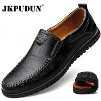 Genuine Leather Men Shoes Luxury Brand 2022 Casual Slip on Formal Loafers Men Moccasins Italian Black Male Driving Shoes JKPUDUN